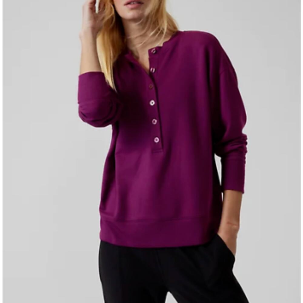 Athleta Balance Henley Exotic Fuchsia Size Medium